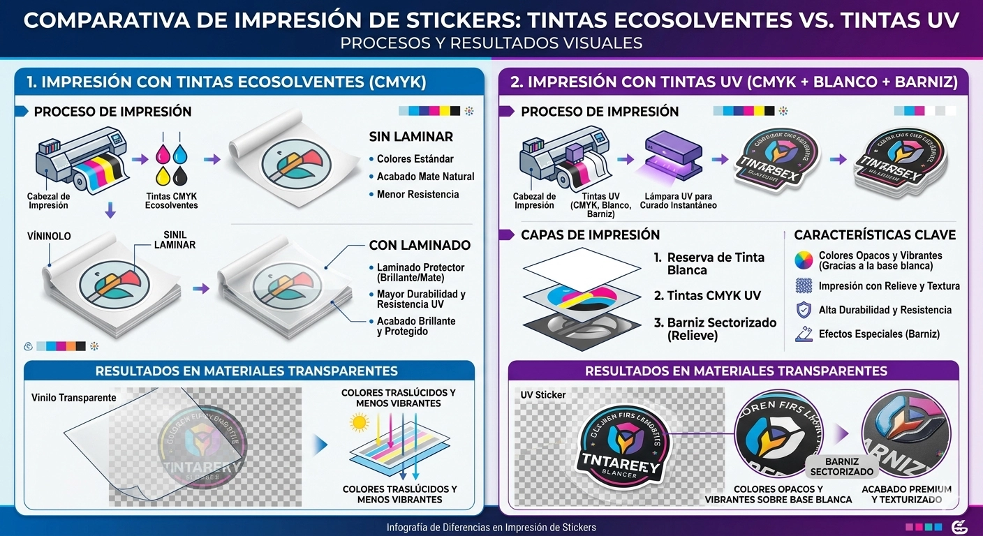 Comparativa Técnica Stickers Tinta UV vs Solventes Bogotá Ricaurte